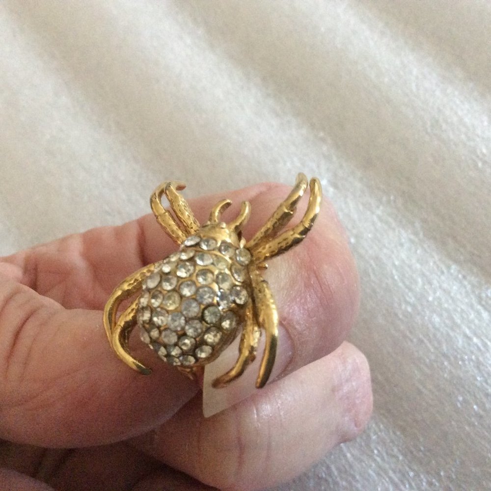 Vintage Signed Rhinestone Spider Pin - Picture 4 of 6